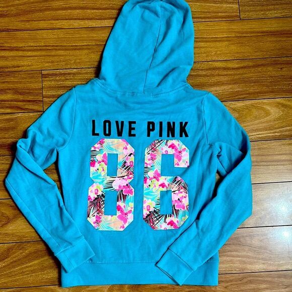 Blue Love Pink Hoodie with Floral 86 - Picture 1 of 4